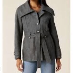 Laundry By Shelli Segal Gray Belted Wool Blend Jacket Coat Size Large